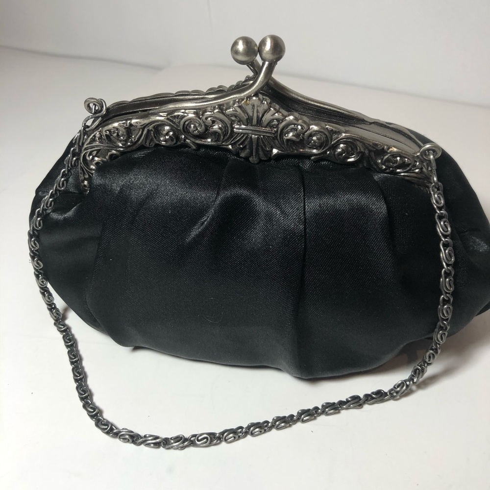 Satin Black w/silver Clasp Pouch Clutch